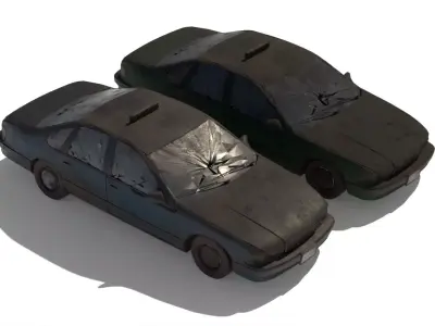 8k abandoned cars destroyed vehicles Low-poly 3D model