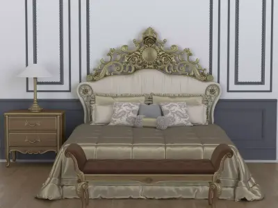 Luxurious European Royal Baroque Style Bed 3D Model 3D model