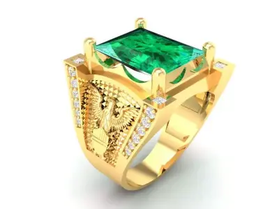 Luxury Emerald Square Ring 3D Model for Resin Jewelry Printi 394 3D print model