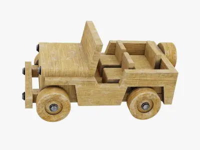 Old wooden toy jeep model 3D model