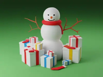 Christmas and New Year Set Low-Poly 3D Model Free low-poly 3D model