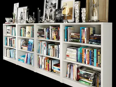 White bookshelf set 3D model