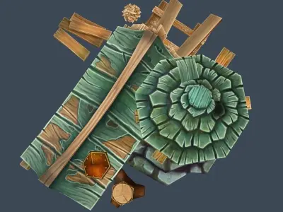 Cartoon Old Wood and Stone Workshop Sawmill 3D Model Low-poly 3D model