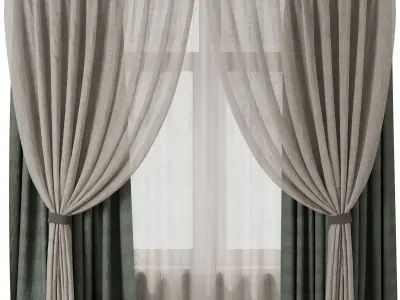 Classic curtains and linen tulle 002 Low-poly 3D model