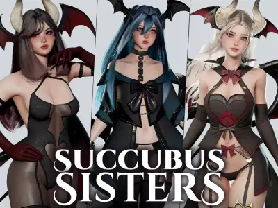 Succubus Sisters - Game Ready Fantasy Girls 3D Model Collection