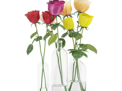 Roses in Glass Vases 3D model