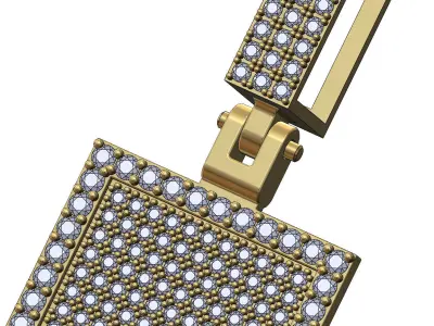 Iced Diamond rectangular memory pendant with bail 3D print model