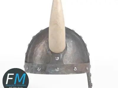 Medieval helmet with horns 3D model