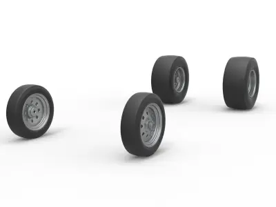 Wheel set of Vintage Front engine dragster V5 Scale 1 to 25 3D print model