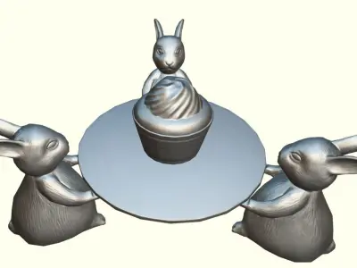 Cute bunny plate  LP   Stylized   Baked  Low-poly 3D model