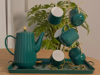 Tea Cup Holder - Cup Set Dark Green 3D model