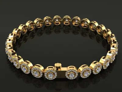 Diamond Round Halo Bracelet 3D print model