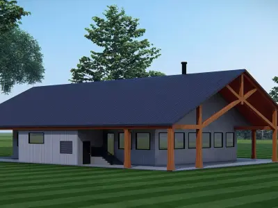 Modern Barndominium House Model Rustic Contemporary Design 3D model