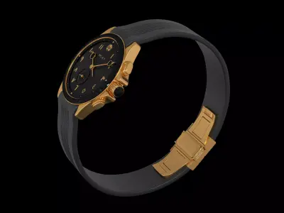 Modern Classic Black And Gold Leather Watch 3D model