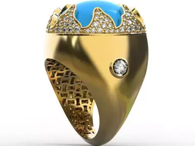 Oval cabachon ring modern plastering 3D print model