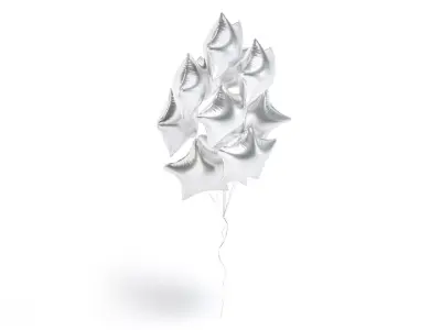 Silver Star Balloon Bouquet - helium foil balls bunch 3D model