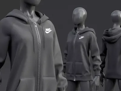 Nike Zip-up Hoodie fully zipped 3D model
