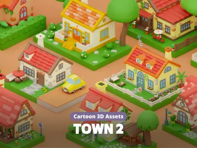 Cartoon Town Islands Exteriors 2 Low-poly 3D model