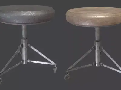 Old Stool with Wheels PBR Low-poly 3D model