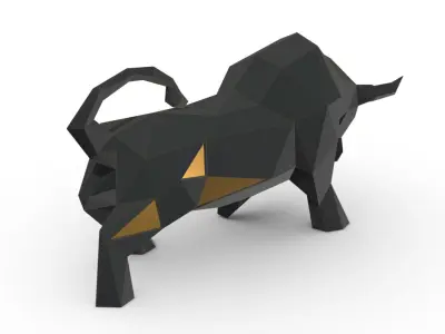 bull low poly gold 3D print model