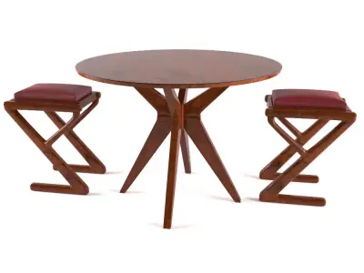 dining table and chair Glossy Wood Free 3D model