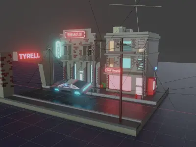 Low Poly Cyberpunk City Low-poly 3D model Low-poly 3D model