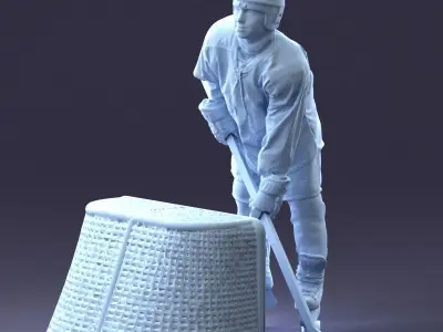 000296 3D Printable Hockey Player with Goal Sports Figurine 1014 3D print model