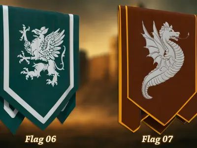 25 Epic Medieval Flags Vol 1 Game Ready and  Archviz Assets Low-poly 3D model