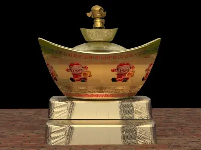 Chinese gold ingot 3D model 10
