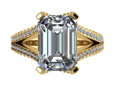 emerald cut solitaire criss cross side with diamonds all around  3D print model