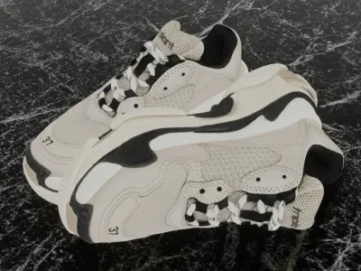 BALENCIAGA TRIPLE S 37 - BEIGE 3D SHOES Low-poly 3D model