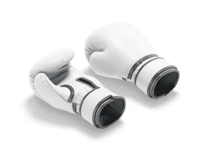 White Leather Boxing Gloves - sparring kickboxing equipment 3D model