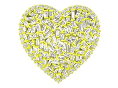 7413 luxury diamond straight baguette heart women ring 3D print model