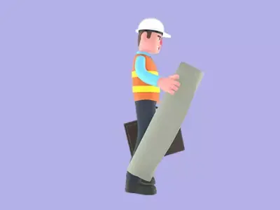 Stylized 3D Male Architect Character - Builder with Blueprint 3D model
