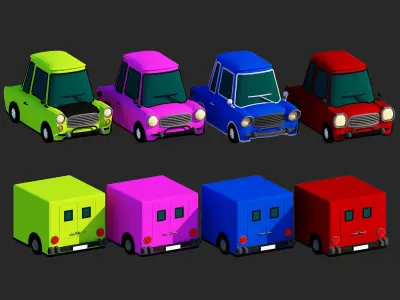 Generic passenger cartoon car pack Low-poly 3D model Low-poly 3D model