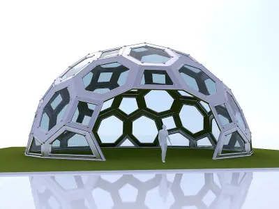 Geodesic Dome with square and pentagonal frame and glass panels 3D model