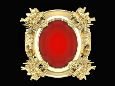 Luxury Dragon Guard Oval Gemstone Ring for Men 1584 3D print model