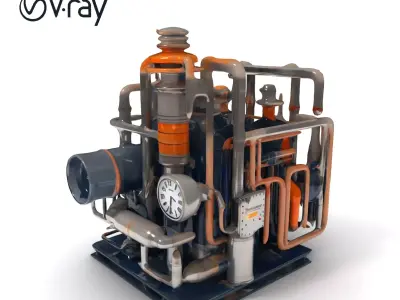 Industrial Steampunk Machine Model Pack Low-poly 3D model