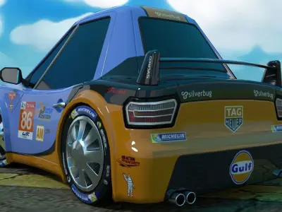 Rigged low poly cartoon racing car GULF Low-poly 3D model
