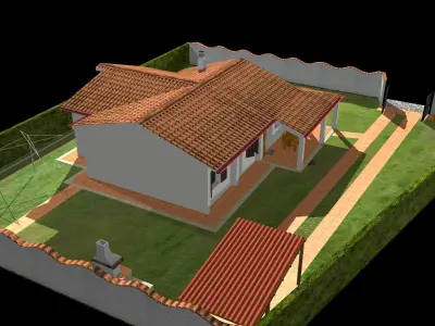 Italian Bungalow - One Storey Villa Low-poly 3D model