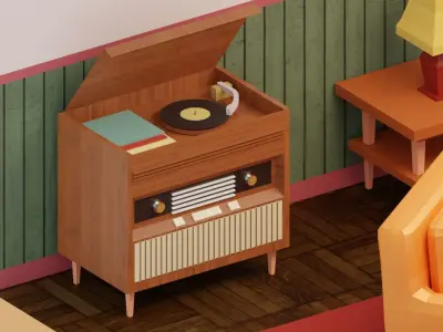 Vintage Living Room  Low-poly 3D model