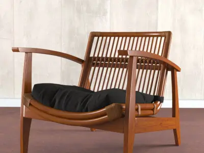 Armchair teak lounge chair with cushion 3D model
