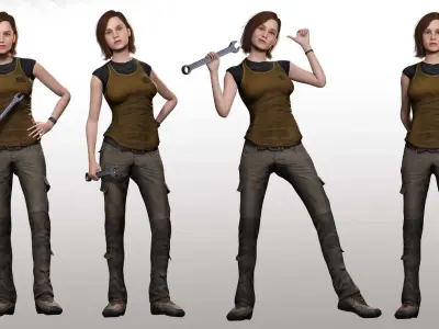 Sabrina- Realistic Woman with Repairman cloth Low-poly 3D model