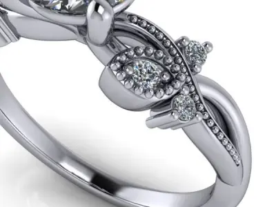 Glamorous Promise Solitaire Ring Side leaf details USA size 7 3D print model