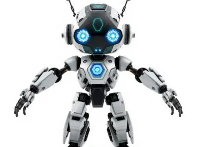 Futuristic Robotic Companion with LED Eyes and Antennas Low-poly 3D model
