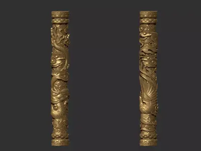 Dragon and Phoenix Pillars 3D print model