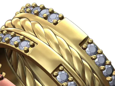 Diamond quarters braided band US sizes 7 8 9 3D print model