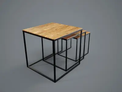 Table PBR Game Ready nesting with metal legs and wood top Low-poly 3D model