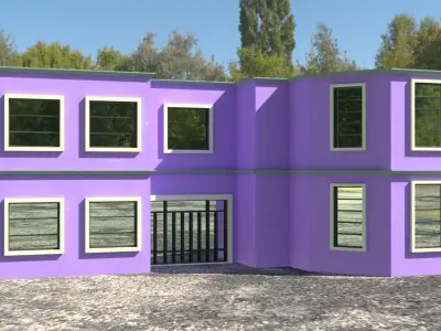 Building 3D model house with windows and balconies Low-poly 3D model