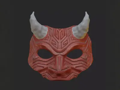 Oni Mask 9 Demon Carved Half Face 3D print model